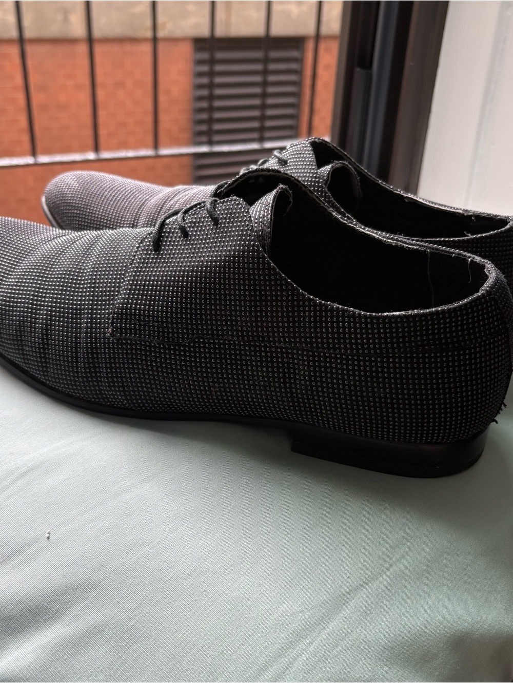 Aldo Men's Black Oxford Dress Shoes,  black & silver, size 12w